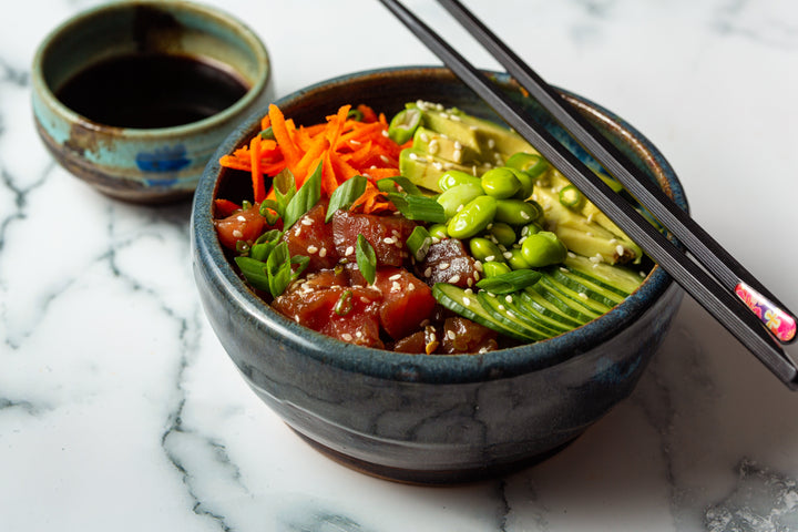 Ahi Tuna Poke Bowl with pickled cucumbers