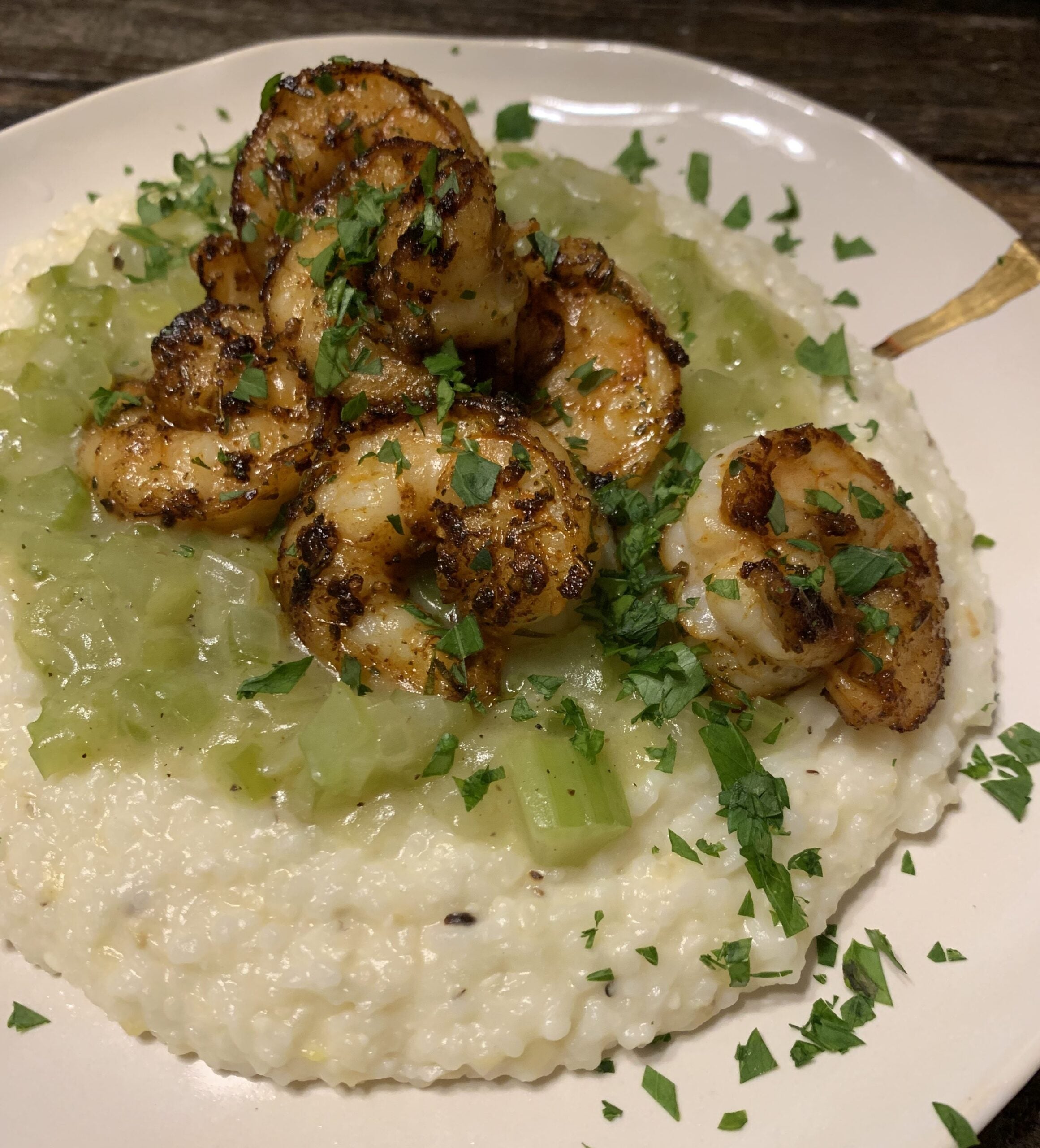 Blackened Shrimp and Grits with Smoked Gouda Grits