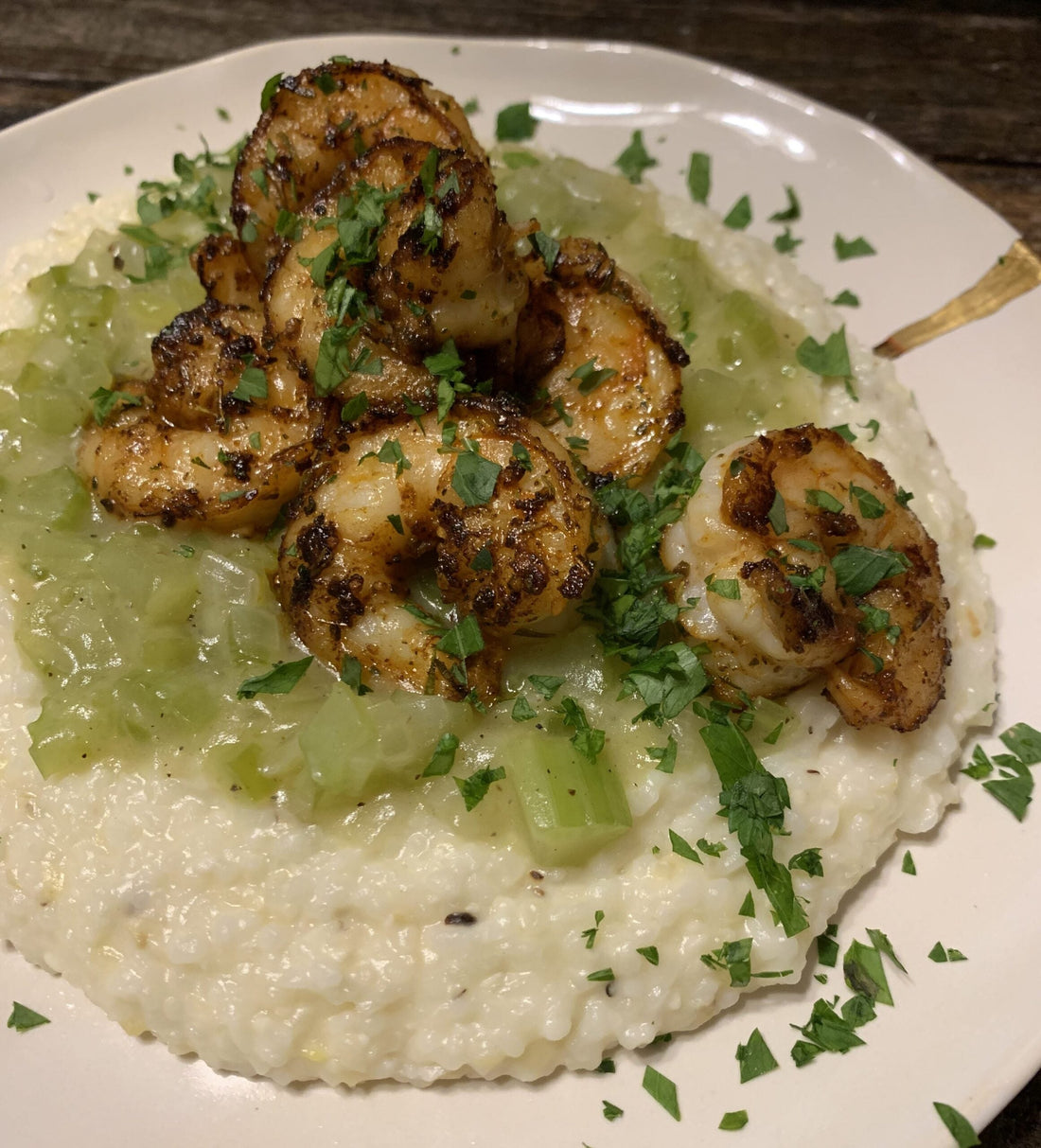 Blackened Shrimp and Grits with Smoked Gouda Grits
