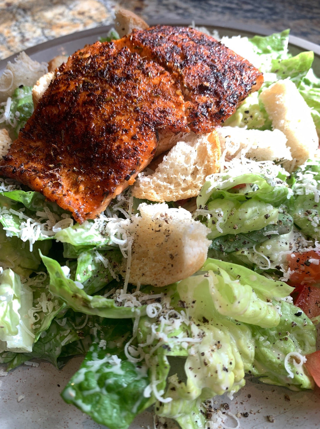 Blackened Sockeye Salmon Caesar Salad